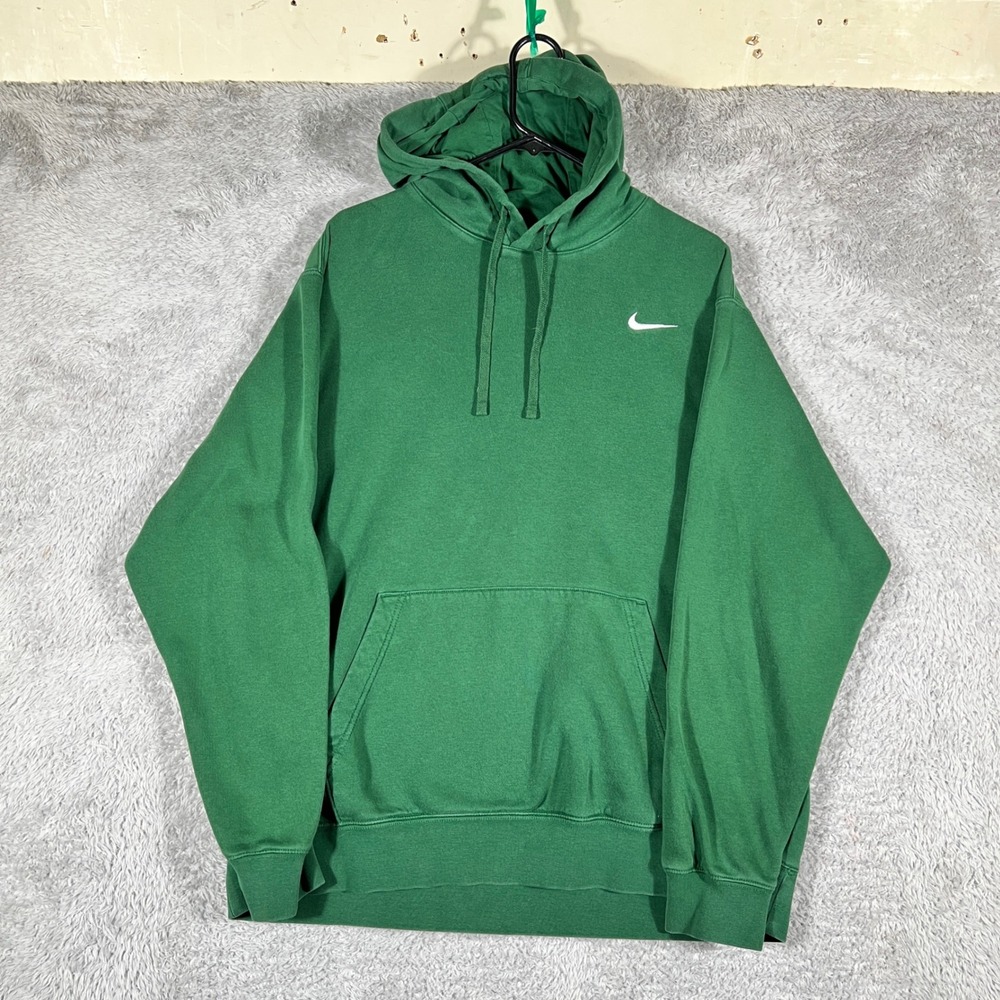 Nike Hoodie Mens XL Green Sportswear Club Fleece Pullover Swoosh Logo